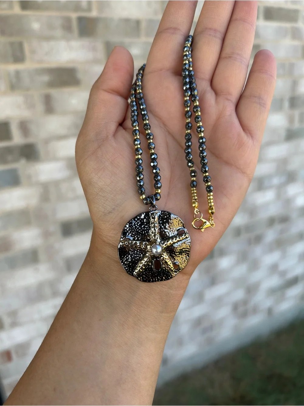 Hematite Beaded Starfish Pendant Necklace